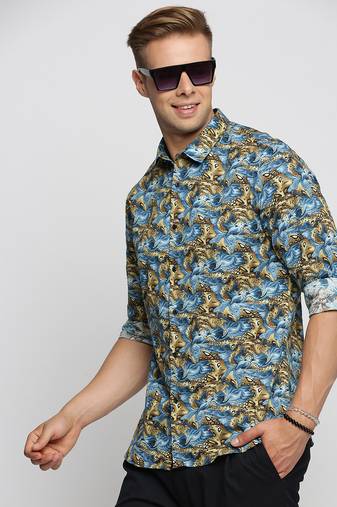 men's long sleeves abstract blue shirt