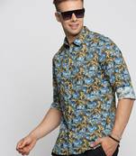 men's long sleeves abstract blue shirt