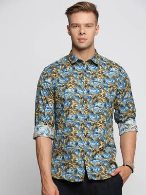 men's long sleeves abstract blue shirt 2