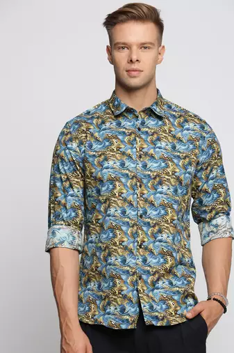 men's long sleeves abstract blue shirt