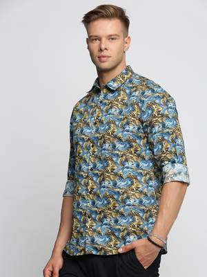 men's long sleeves abstract blue shirt 3