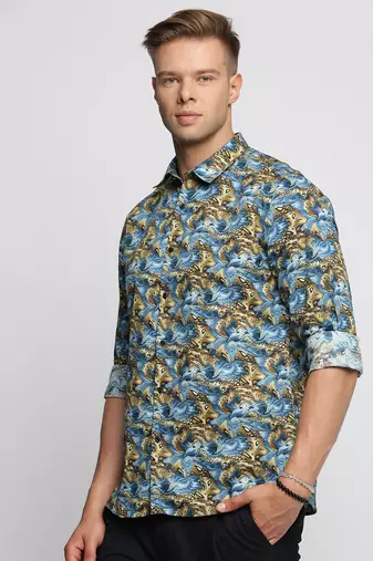 men's long sleeves abstract blue shirt