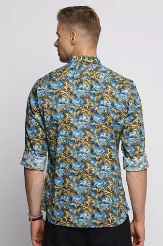 men's long sleeves abstract blue shirt