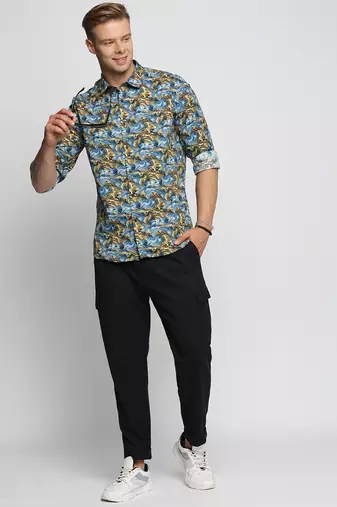 men's long sleeves abstract blue shirt