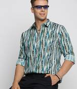 men's long sleeves multi stripes blue shirt