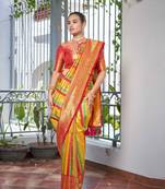 Rangkat Pattern Banarasi Pink & Yellow Saree With Unstitch Blouse Piece