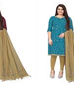 Manvaa Women'S stylish Sky Blue And Maroon Color Unstitched Combo Dress Material 