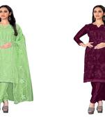 Manvaa Women'S stylish Lightgreen And Megenta Color Unstitched Organza Combo Dress Material 