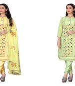 Manvaa Women'S classic Beige And Green Color Unstitched Combo Dress Material 