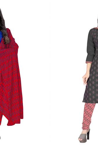 Manvaa Women'S FANCY Blue And Grey Color Unstitched Designer Print Combo Dress Material 