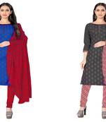 Manvaa Women'S FANCY Blue And Grey Color Unstitched Designer Print Combo Dress Material 