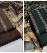 Manvaa Women'S lovely Brown And Green Color Unstitched Designer Weaving Cotton Combo Dress Material 