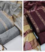 Manvaa Women'S charming Grey And Magenta Color Unstitched Designer Weaving Cotton Combo Dress Material 