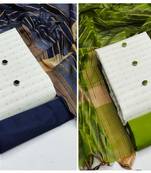 Manvaa Women'S high-class White And White Color Designer Weaving Cotton Combo Dress Material