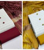 Manvaa Women'S stylish White And White Color Unstitched Designer Weaving Cotton Combo Dress Material 