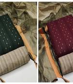 Manvaa Women'S CHARMING Green And Magenta Color Designer Weaving Cotton Combo Dress Material