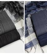 Manvaa Women'S stylish Black And Blue Color Unstitched Designer Weaving Cotton Combo Dress Material 
