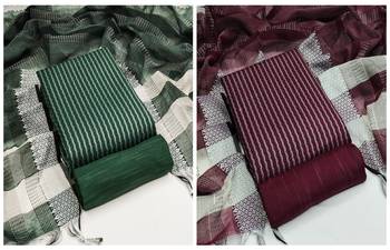 Manvaa Women'S graceful Green And Magenta Color Designer Weaving Cotton Combo Dress Material 1
