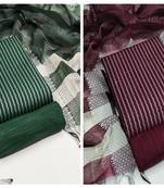 Manvaa Women'S graceful Green And Magenta Color Designer Weaving Cotton Combo Dress Material