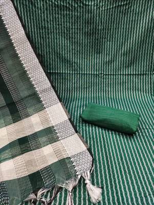 Manvaa Women'S graceful Green And Magenta Color Designer Weaving Cotton Combo Dress Material 4
