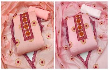 Manvaa Women'S fashionable Peach And Pink Color Heavy Thread Work Combo Dress Material 1