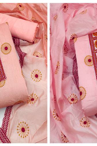 Manvaa Women'S fashionable Peach And Pink Color Unstitched Heavy Thread Work  Combo Dress Material 