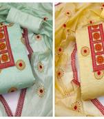 Manvaa Women'S modish Sea Green And Yellow Color Unstitched Heavy Thread Work Combo Dress Material 