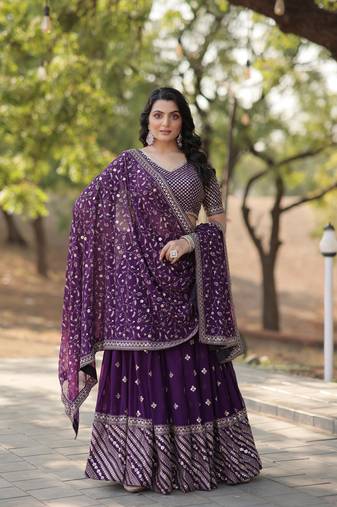 Faux Blooming With Heavy Sequins & Thread Embroidered work Lehenga With Unstitched Blouse & Dupatta