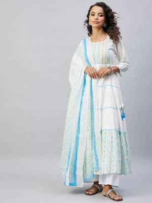 SKY BLUE WHITE MIRROR PRINT KURTA WITH DUPATTA 1