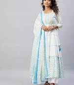 SKY BLUE WHITE MIRROR PRINT KURTA WITH DUPATTA