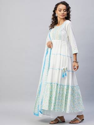 SKY BLUE WHITE MIRROR PRINT KURTA WITH DUPATTA 2