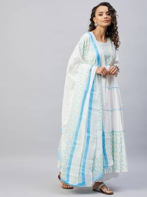 SKY BLUE WHITE MIRROR PRINT KURTA WITH DUPATTA 3