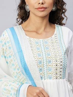 SKY BLUE WHITE MIRROR PRINT KURTA WITH DUPATTA 4