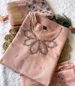 Peach hand work with roman silk straight kurti pant set
