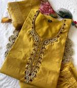 Musterd hand work with roman silk straight kurti pant set