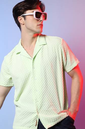 Men's lime green self-design box shirt