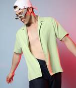 Men's lime green self-design creased box shirt