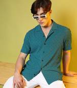 Men's teal green self-design pom-pom shirt