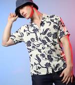Men's midnight black & ivory white contrast flower shirt