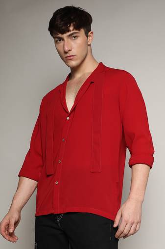 Men's crimson red slash collar shirt
