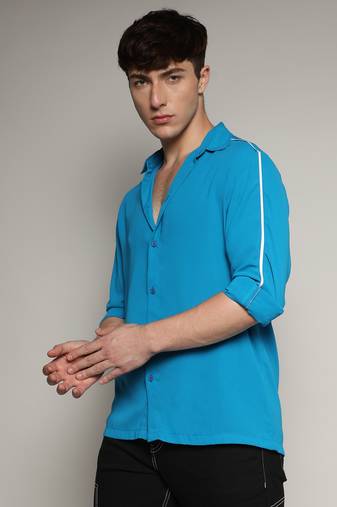 Men's royal blue contrast piping shirt