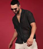 Men's midnight black floral embroidered shirt