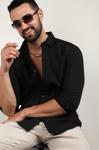Men's onyx black chain-creased shirt