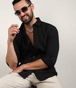 Men's onyx black chain-creased shirt