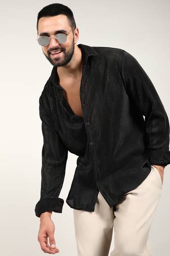 Men's midnight black pleat-creased shirt