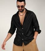 Men's onyx black curly-creased shirt