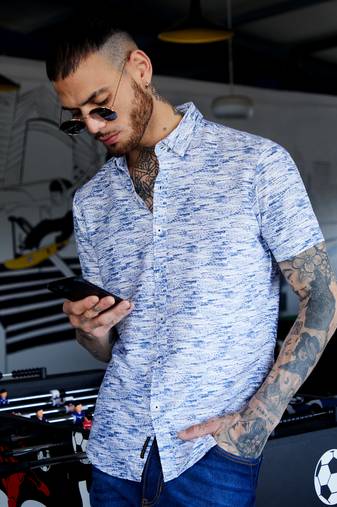 Men's chalk white & indigo blue textured tactile shirt