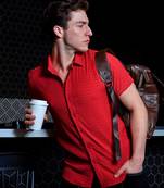 Men's red ruched regular fit casual shirt