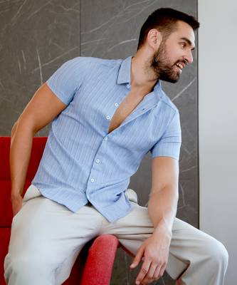 Men's powder blue crease-stitched shirt 1