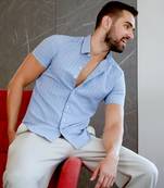 Men's powder blue crease-stitched shirt